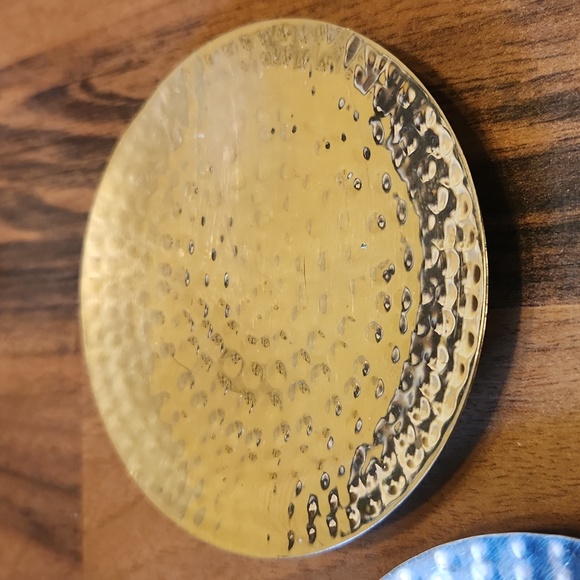 Vintage Golden Hammered Brass Round Coasters, Set of Two - Picture 3 of 12